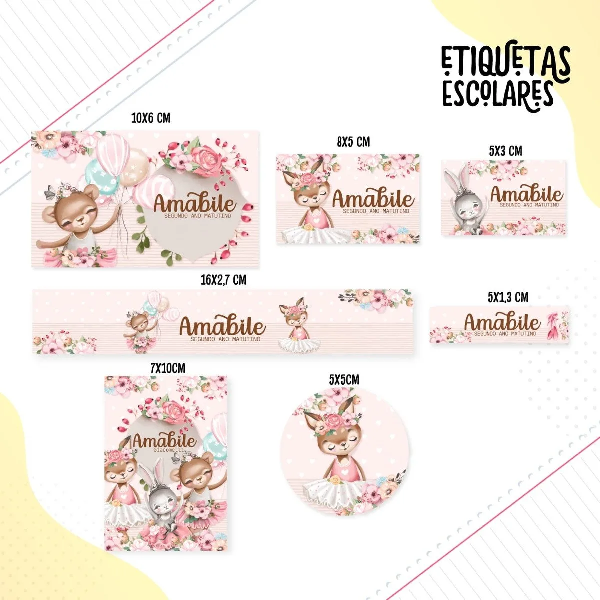 Etiqueta Escolar Ballet Animais - Arquivo Digital 1 Etiqueta Escolar Ballet Animais - Arquivo Digital