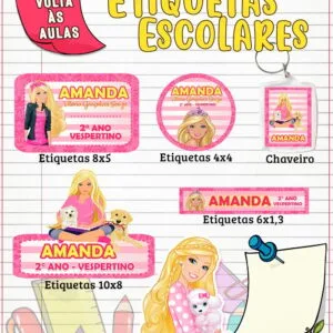 Etiqueta Escolar Barbie Rosa - Arquivo Digital