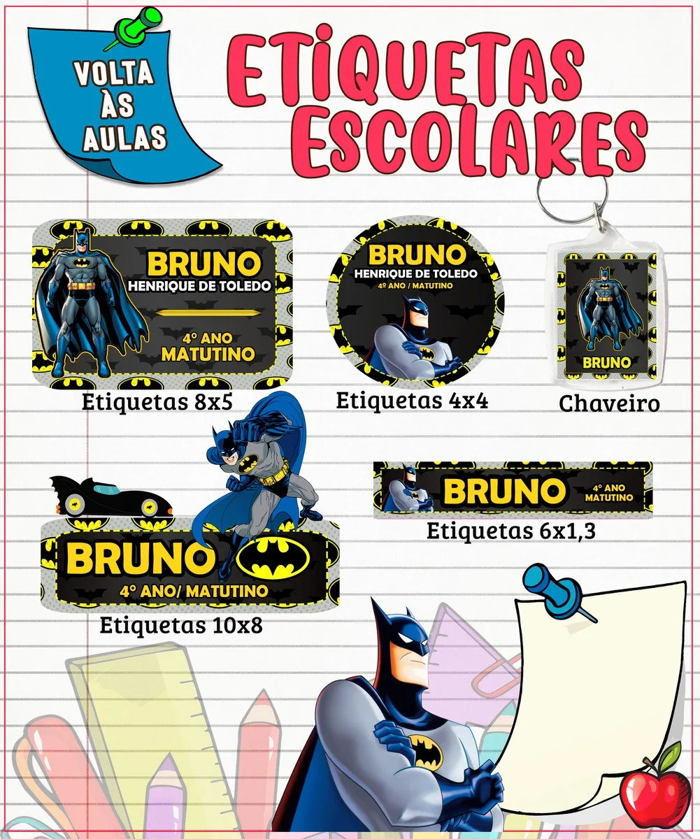 Etiqueta Escolar Batman - Arquivo Digital 2 Etiqueta Escolar Batman - Arquivo Digital