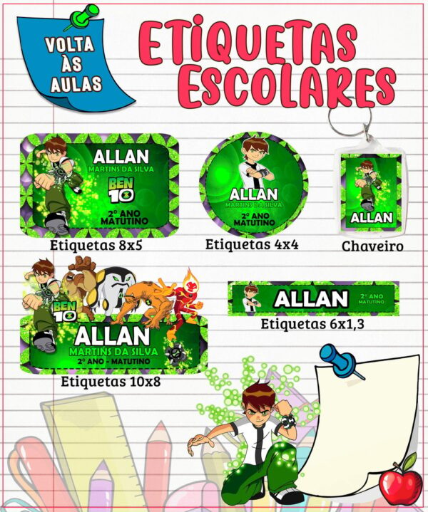 Etiqueta Escolar Ben 10 - Arquivo Digital