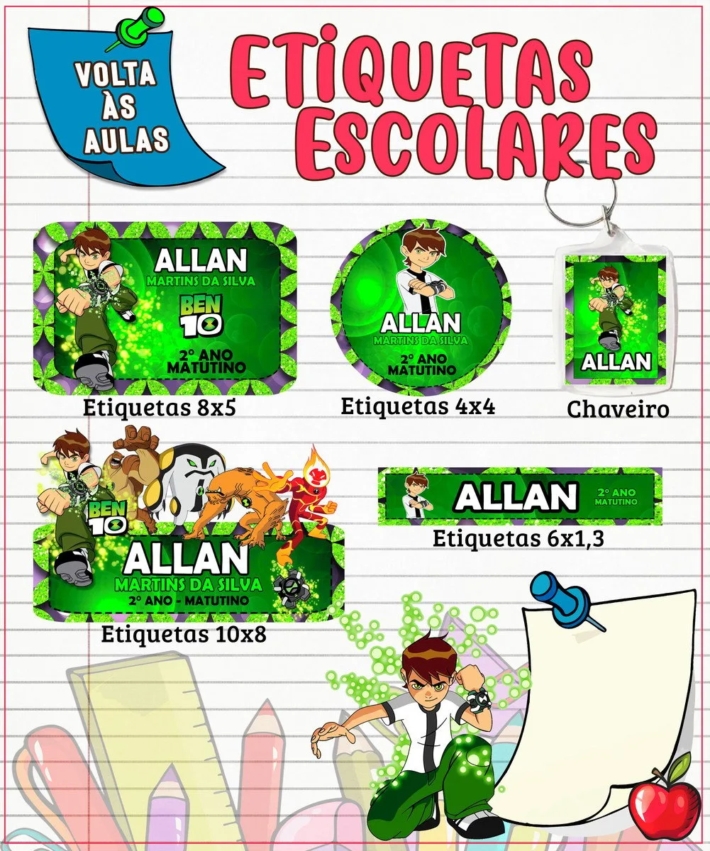 Etiqueta Escolar Ben 10 - Arquivo Digital