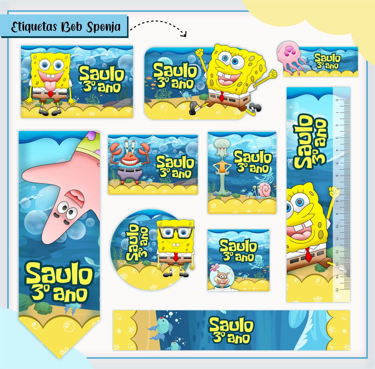 Etiqueta Escolar Bob Esponja Arquivo Digital Editável 1 Etiqueta Escolar Bob Esponja Arquivo Digital Editável