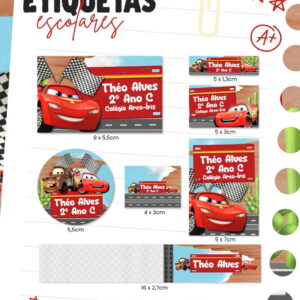 etiqueta escolar carros disney em png e pdf para corte