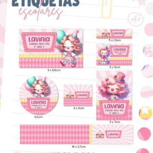 etiqueta escolar circo rosa arquivo digital pdf png