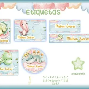 Etiqueta Escolar Dino - Arquivo Digital 49 Etiqueta Escolar Dino - Arquivo Digital