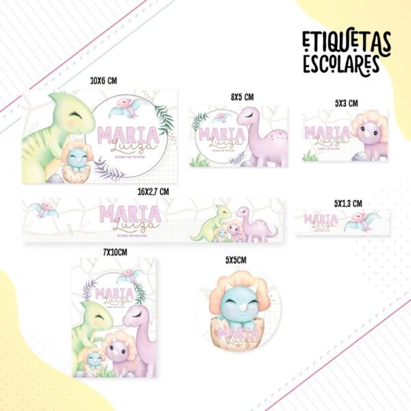 Etiqueta Escolar Dino Menina - Arquivo Digital