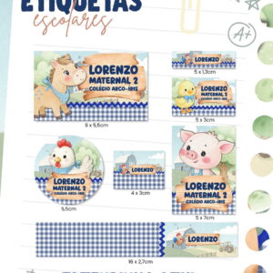 etiqueta escolar fazendinha azul arquivo digital para corte