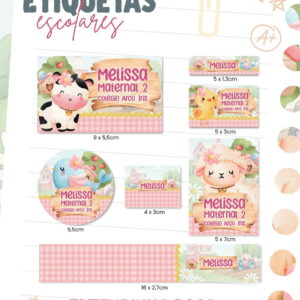 etiqueta escolar fazendinha rosa arquivo digital