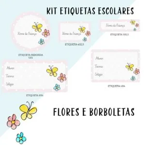 Etiqueta Escolar Floral e Borboletas - Arquivo Digital 24 Etiqueta Escolar Floral e Borboletas - Arquivo Digital