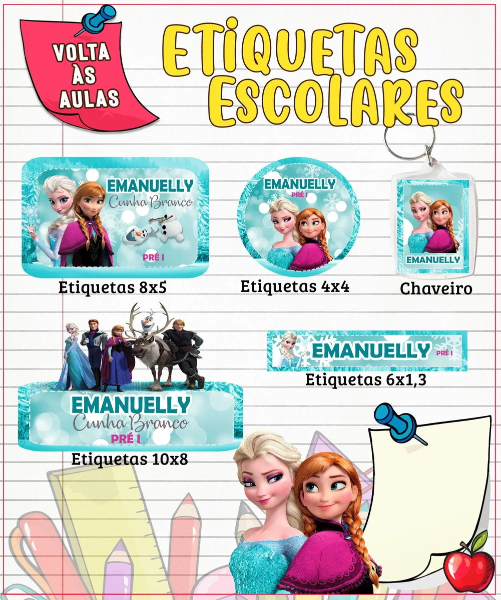 Etiqueta Escolar Frozen - Arquivo Digital 12 Etiqueta Escolar Frozen - Arquivo Digital