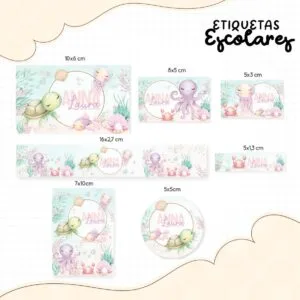 Etiqueta Escolar Fundo do Mar Menina - Arquivo Digital 25 Etiqueta Escolar Fundo do Mar Menina - Arquivo Digital