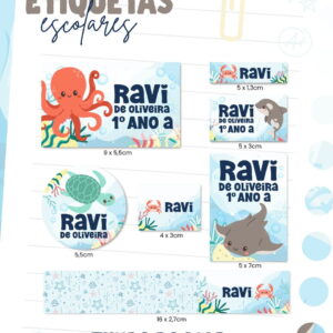 etiqueta escolar fundo do mar menino para imprimir e cortar