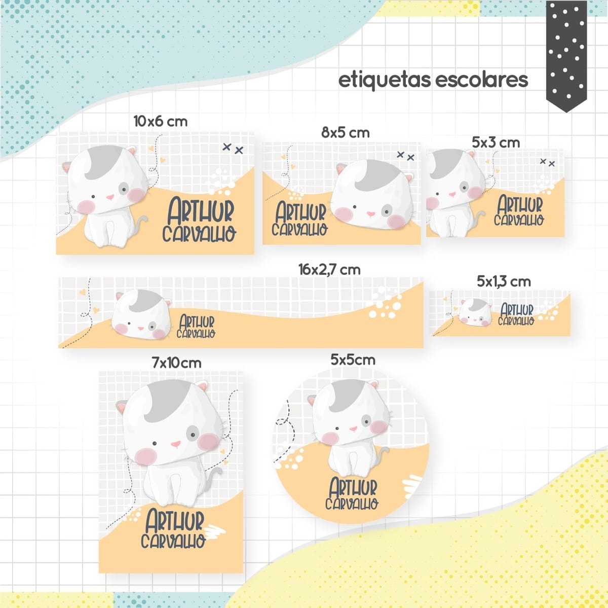 Etiqueta Escolar Gatinho Arquivo Digital para Personalizar 1 Etiqueta Escolar Gatinho Arquivo Digital para Personalizar
