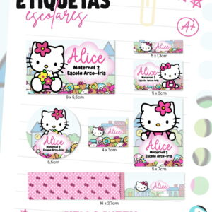 etiqueta escolar hello kitty digital para imprimir