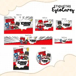 Etiqueta Escolar Heróis Cute - Arquivo Digital 18 Etiqueta Escolar Heróis Cute - Arquivo Digital