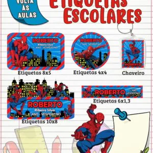 Etiqueta Escolar Homem Aranha - Arquivo Digital 17 Etiqueta Escolar Homem Aranha - Arquivo Digital