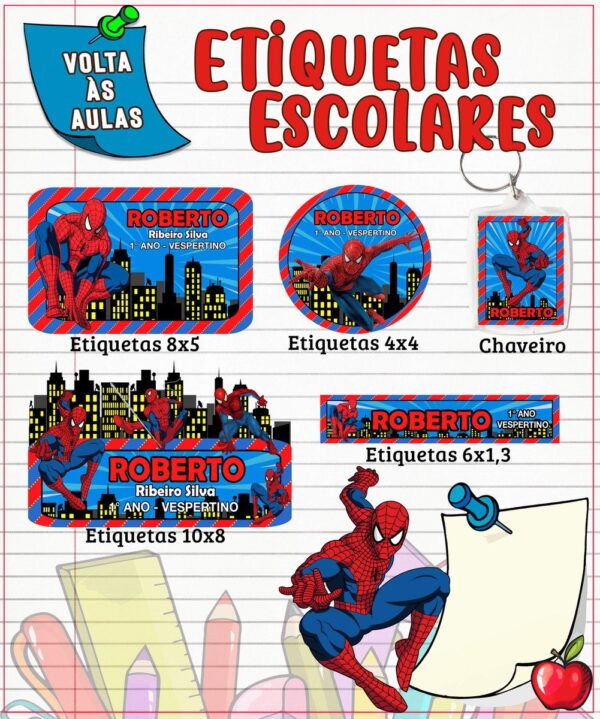 Etiqueta Escolar Homem Aranha - Arquivo Digital