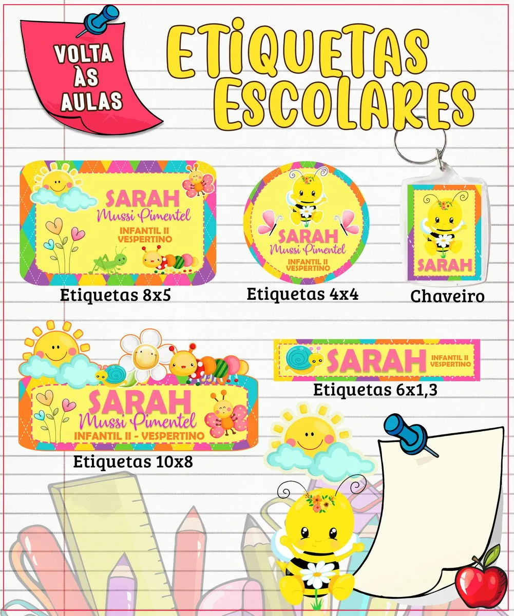 Etiqueta Escolar Jardim Menina - Arquivo Digital 3 Etiqueta Escolar Jardim Menina - Arquivo Digital