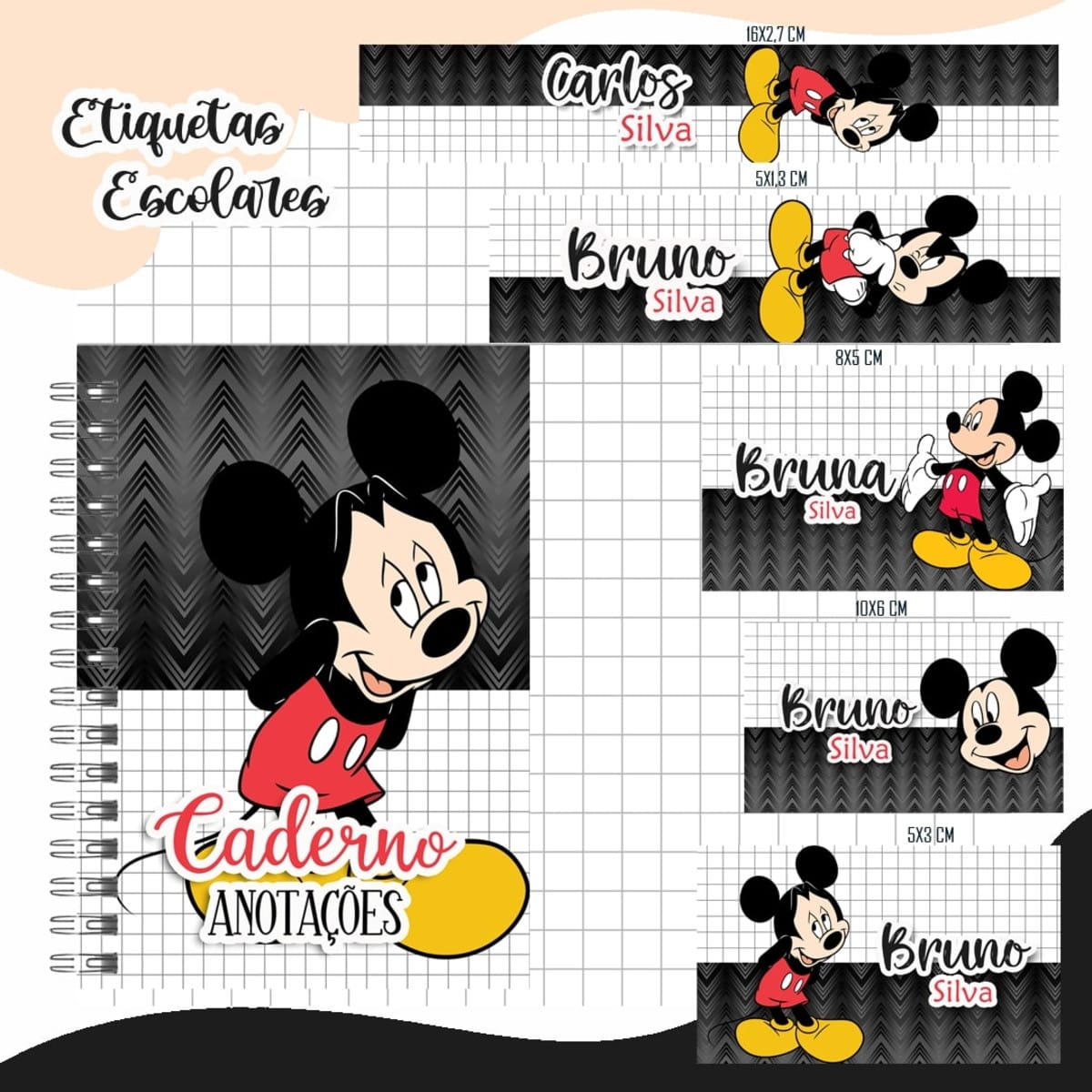 Etiqueta Escolar Mickey Menino com Nome Editável 1 Etiqueta Escolar Mickey Menino com Nome Editável