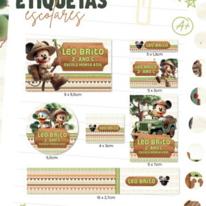 etiqueta escolar mickey safari png e pdf para imprimir