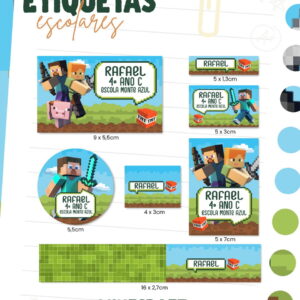 Etiqueta escolar Minecraft em PNG PDF para volta às aulas 13 etiqueta escolar minecraft arquivo digital 2