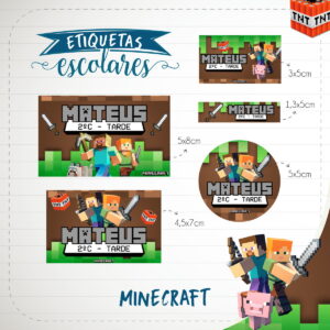 Etiquetas escolares digitais com tema de jogo em vários formatos e tamanhos.