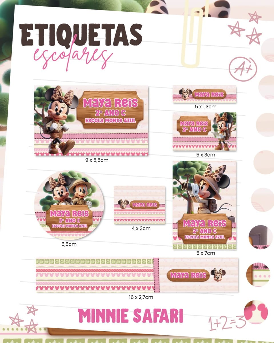 Etiqueta Escolar Minnie Safari em PNG e PDF 1 Etiqueta Escolar Minnie Safari em PNG e PDF
