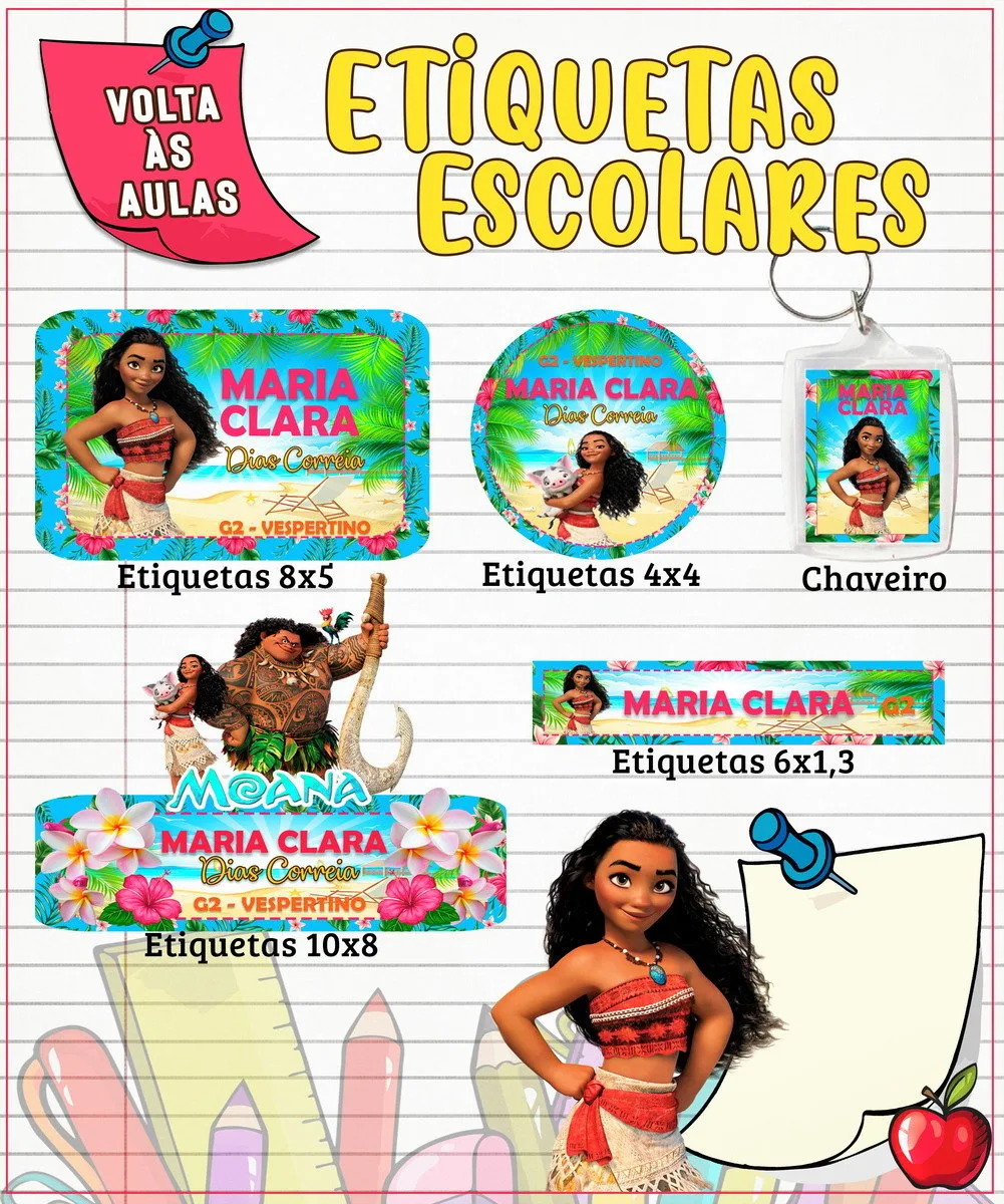 Etiqueta Escolar Moana Adulta - Arquivo Digital 12 Etiqueta Escolar Moana Adulta - Arquivo Digital
