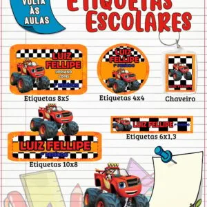 Etiqueta Escolar Monster Machine - Arquivo Digital 23 Etiqueta Escolar Monster Machine - Arquivo Digital
