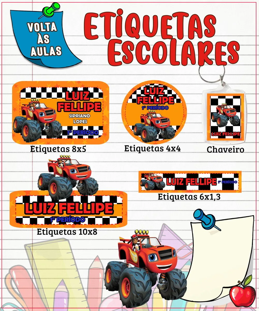 Etiqueta Escolar Monster Machine - Arquivo Digital 9 Etiqueta Escolar Monster Machine - Arquivo Digital