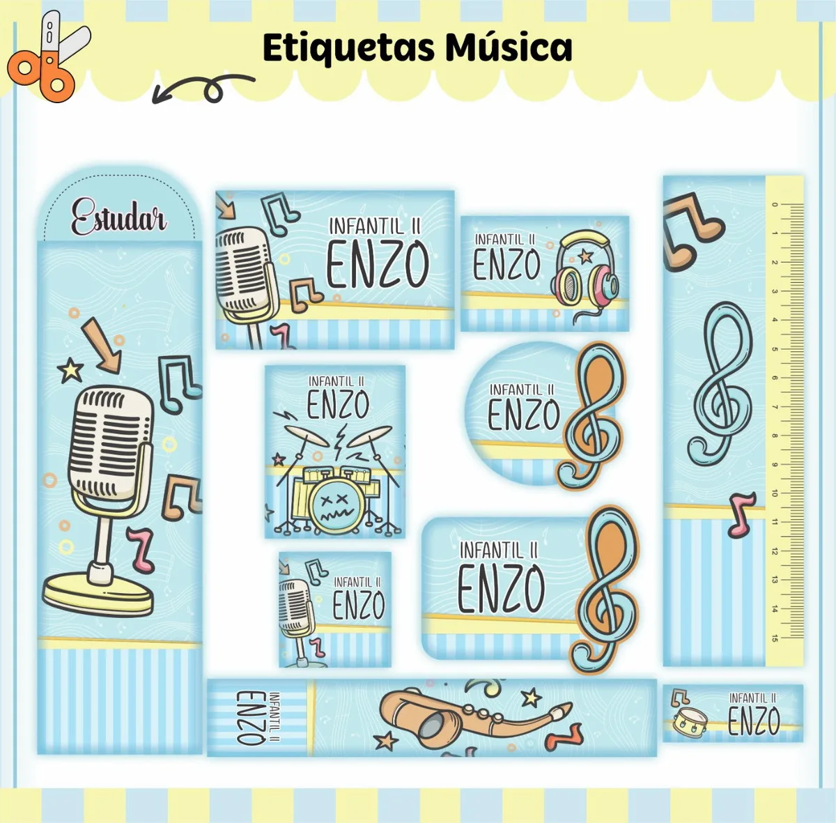Etiqueta Escolar Tema Música em Arquivo Digital