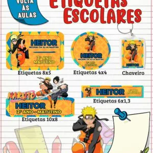 Etiqueta Escolar Naruto Menino - Arquivo Digital 3 Etiqueta Escolar Naruto Menino - Arquivo Digital