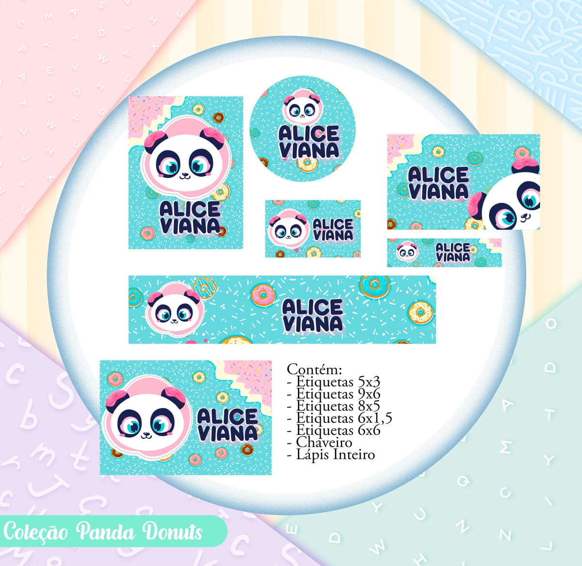 Etiqueta Escolar Panda Donuts em PNG para Personalizar 1 Arquivo De Corte Etiqueta Escolar Panda Donuts
