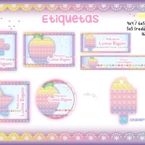 Etiqueta Escolar Pop It Menina - Arquivo Digital 12 Etiqueta Escolar Pop It Menina - Arquivo Digital