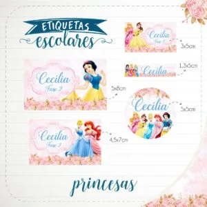 Etiqueta Escolar Princesas - Arquivo Digital