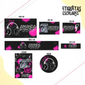 Etiqueta Escolar Rock Menina - Arquivo Digital 8 Etiqueta Escolar Rock Menina - Arquivo Digital