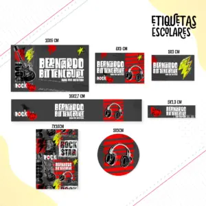 Etiqueta Escolar Rock Menino - Arquivo Digital 6 Etiqueta Escolar Rock Menino - Arquivo Digital