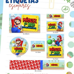 Etiquetas escolares Super Mario para imprimir e personalizar 8 etiqueta escolar super mario arquivo digital