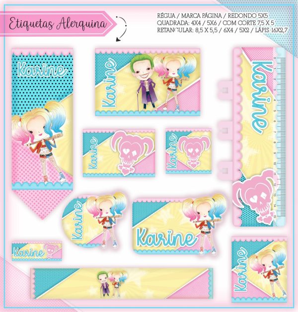 Etiqueta Escolar Tema Alerquina Harley Quinn - Arquivo Digital