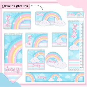 Etiqueta Escolar Tema Arco Iris - Arquivo Digital