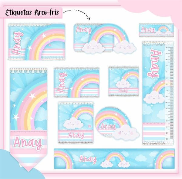 Etiqueta Escolar Tema Arco Iris - Arquivo Digital