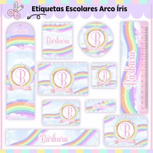 Etiqueta Escolar Tema Arco-Íris V2 - Arquivo Digital