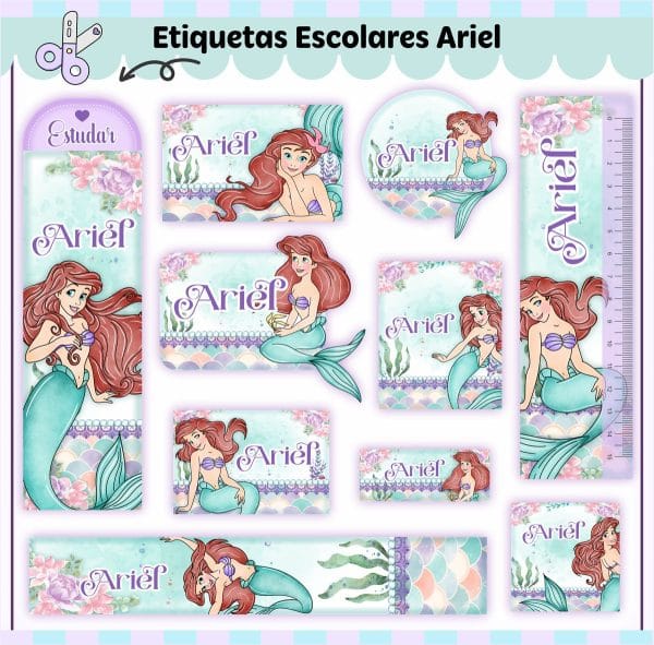 Etiqueta Escolar Tema Ariel - Arquivo Digital