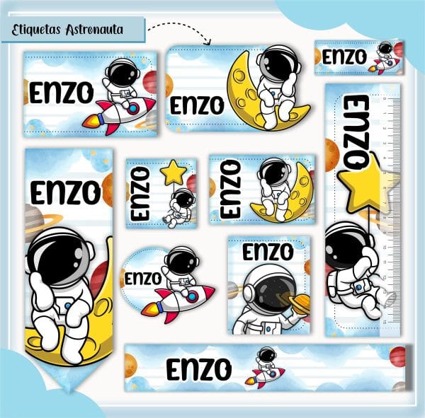 Etiqueta Escolar Tema Astronauta - Arquivo Digital