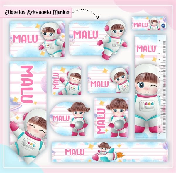 Etiqueta Escolar Tema Astronauta Menina - Arquivo Digital