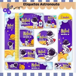 Etiqueta Escolar Tema Astronauta V2 - Arquivo Digital