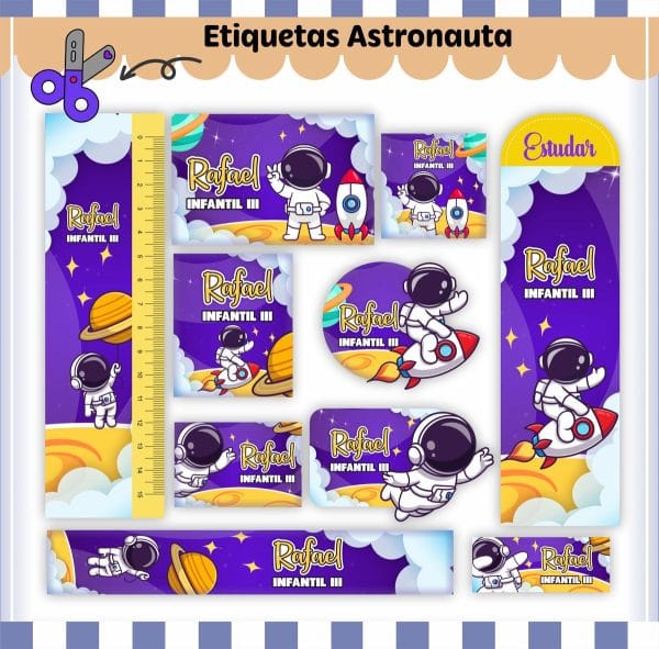 Etiqueta Escolar Tema Astronauta V2 - Arquivo Digital