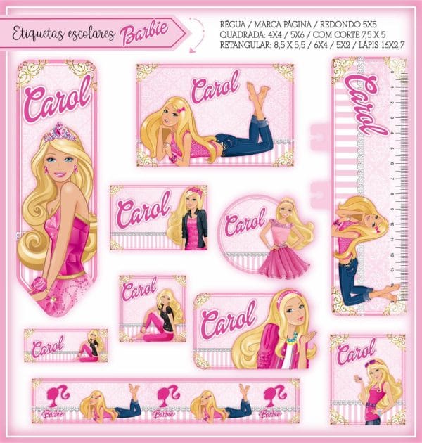 Etiqueta Escolar Tema Barbie - Arquivo Digital