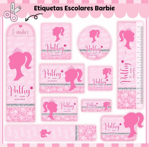 Etiqueta Escolar Tema Barbie V2 - Arquivo Digital
