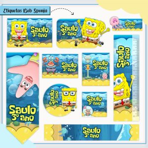 Etiqueta Escolar Tema Bob Esponja - Arquivo Digital